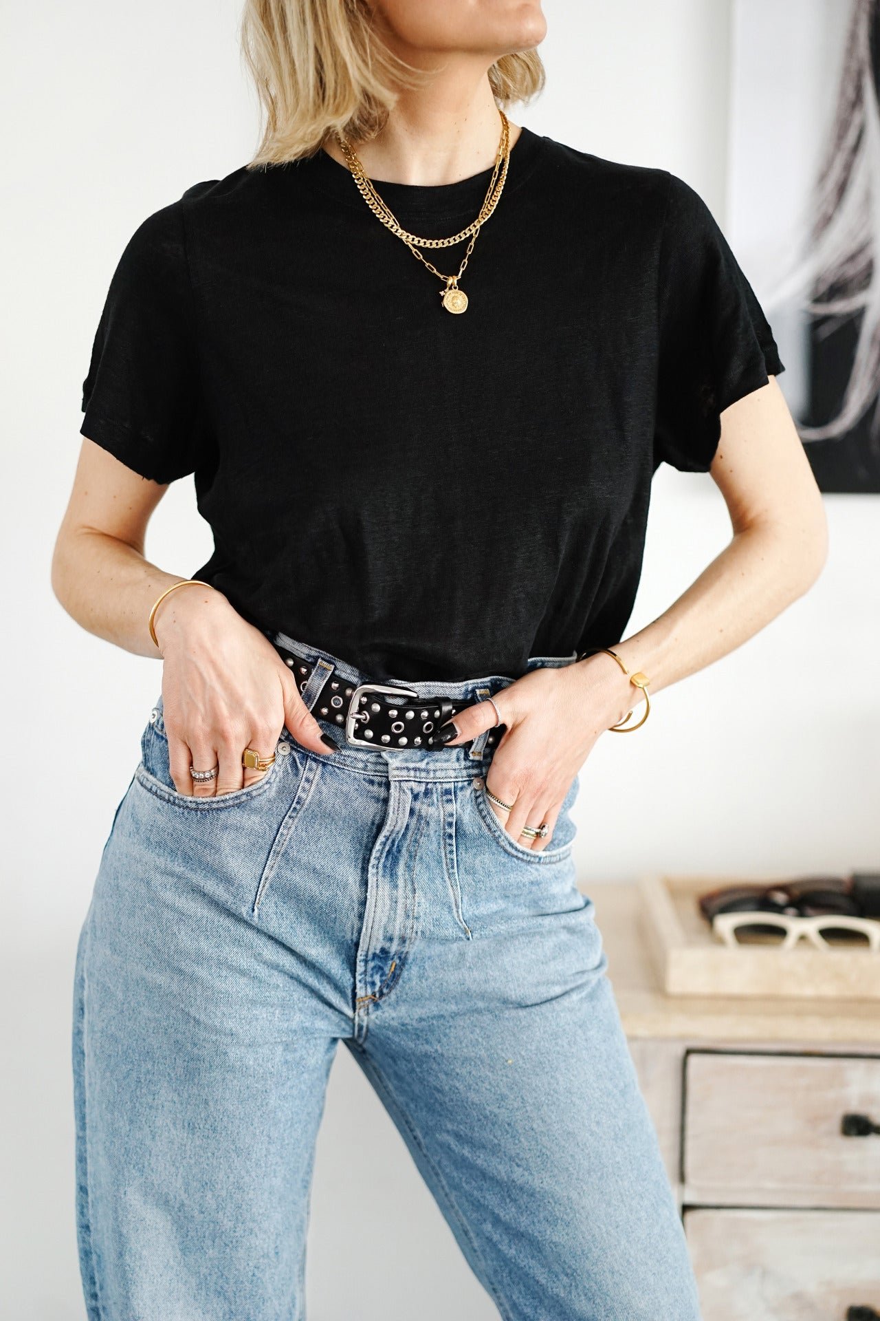 Leinen T-Shirt - schwarz