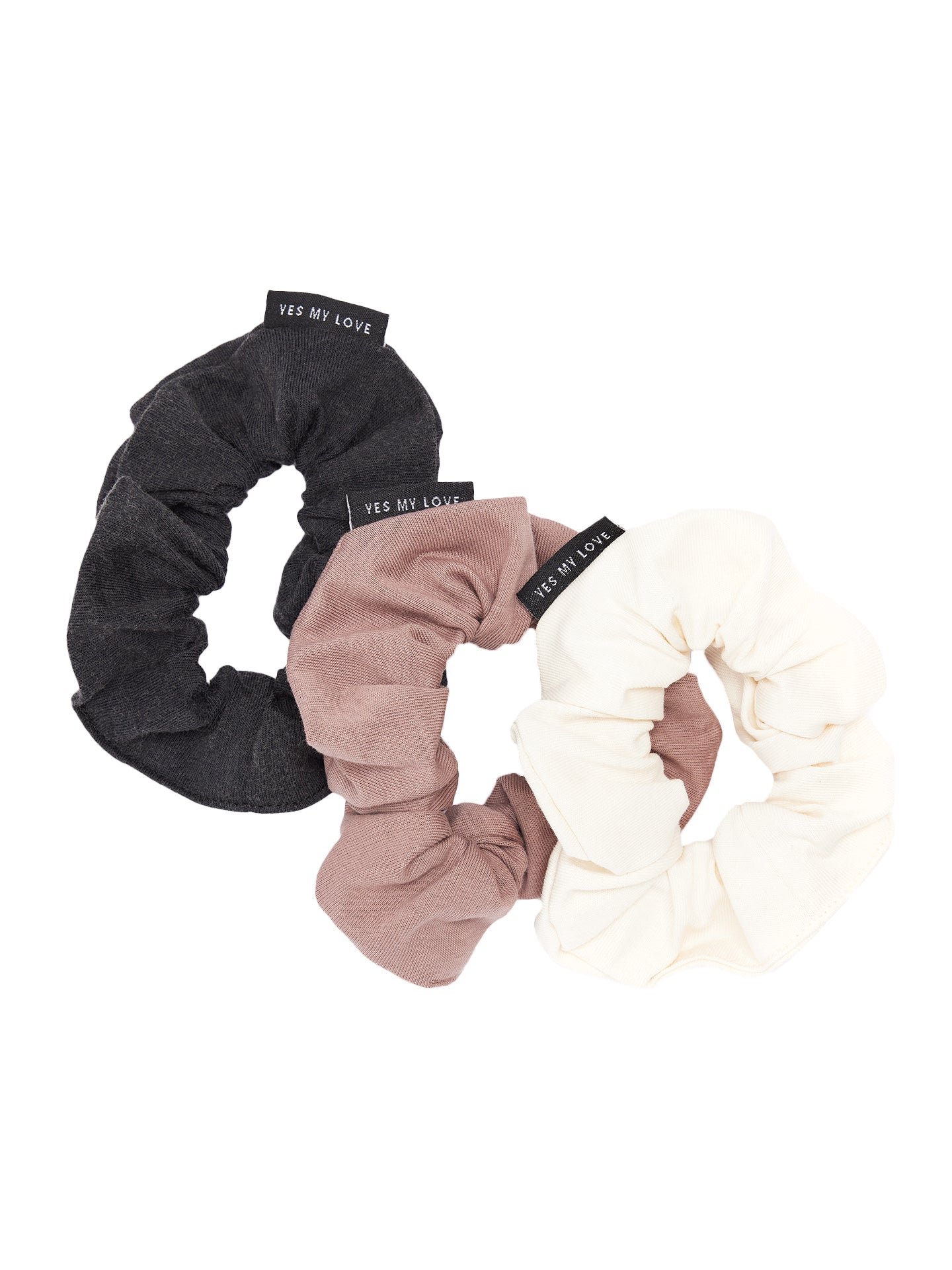Scrunchies 3er Set - vintage schwarz, mauve, creme